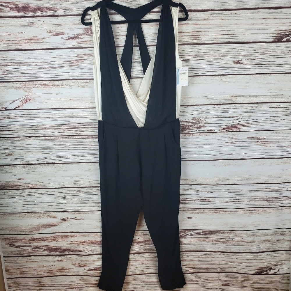 NWT Ramy Brook Womens XS Black/White Sleeveless Drape Pleated Jumpsuit - Picture 1 of 11